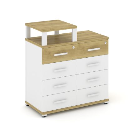 Concept Тумба приставная широкая 8 ящ. с надставкой узкой CN.TSP-014 W Дуб Винченцо/Белый Бриллиант/