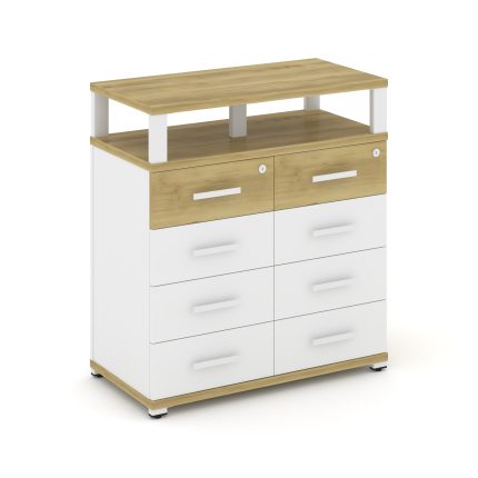 Concept Тумба приставная широкая 8 ящ. с надставкой широкой CN.TSP-015 W Дуб Винченцо/Белый Бриллиан