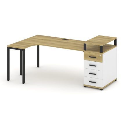 Concept Стол эргономичный CN.SA-406(L) B Дуб Винченцо/Белый Бриллиант/Металл Черный 2000*1180*917