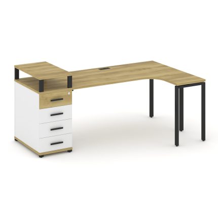 Concept Стол эргономичный CN.SA-406(R) B Дуб Винченцо/Белый Бриллиант/Металл Черный 2000*1180*917