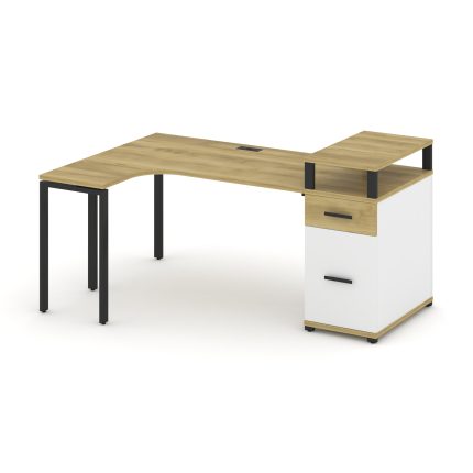 Concept Стол эргономичный CN.SA-407(L) B Дуб Винченцо/Белый Бриллиант/Металл Черный 1800*1180*917