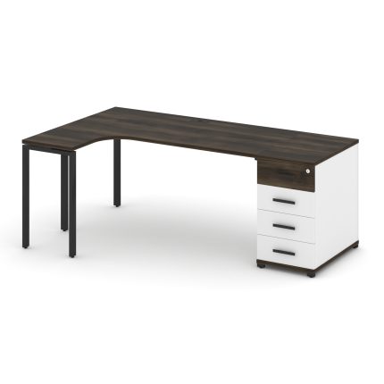 Concept Стол эргономичный CN.SA-402(L) B Дуб Мали/Белый Бриллиант/Металл Черный 2000*1180*750