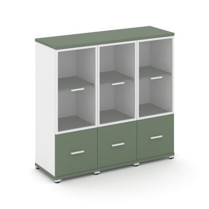 Concept Шкаф 3 узкие секции, 3 ниши CN.STU-332 RPW W Кобо/Белый Бриллиант/Металл Белый/Прозрачный 12