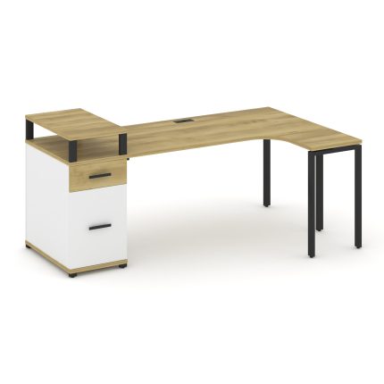 Concept Стол эргономичный CN.SA-408(R) B Дуб Винченцо/Белый Бриллиант/Металл Черный 2000*1180*917