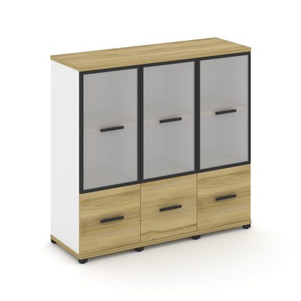 Concept Шкаф 3 узкие секции, 3 ниши CN.STU-332 RMB B Дуб Винченцо/Белый Бриллиант/Металл Черный/Сати