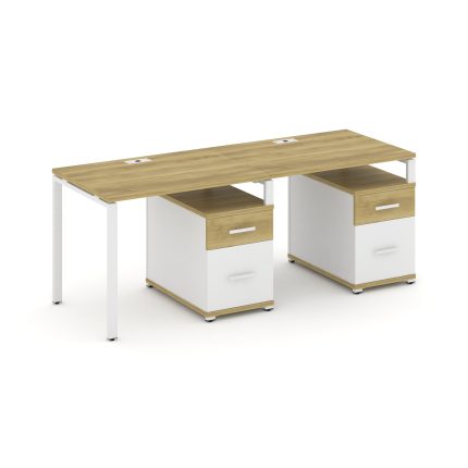 Concept Рабочая станция 2 места с 2 опорными тумбами CN.ORS-313 W Дуб Винченцо/Белый Бриллиант/Метал