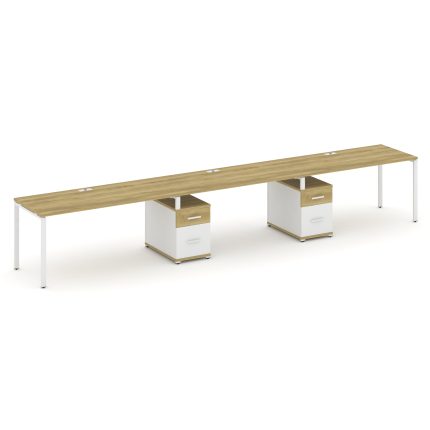 Concept Рабочая станция 3 места с 2 опорными тумбами CN.ORS-340 W Дуб Винченцо/Белый Бриллиант/Метал