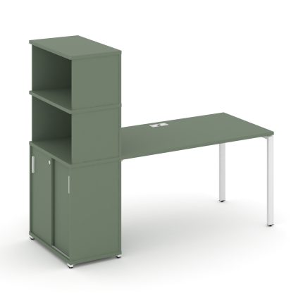 Concept Стол рабочий с опорным шкафом-купе с надставкой выс. CN.SP-243 W Кобо/Металл Белый 1800*720*