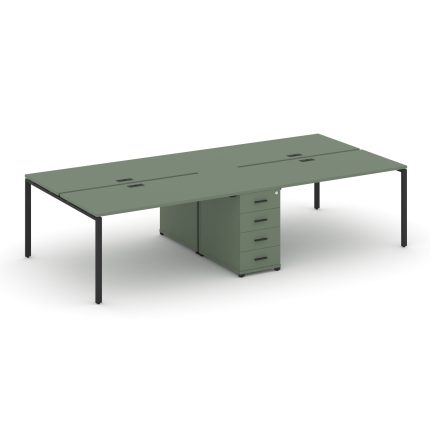 Concept Рабочая станция 4 места с 1 опорной тумбой CN.DRS-420 B Кобо/Металл Черный 3580*1480*750