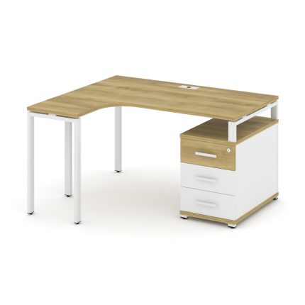 Concept Стол эргономичный с опорной тумбой CN.SA-301(L) W Дуб Винченцо/Белый Бриллиант/Металл Белый