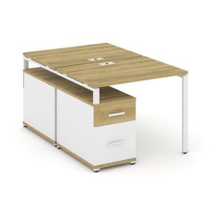 Concept Рабочая станция 2 места с двухсторонней опорной тумбой CN.DRS-305 W Дуб Винченцо/Белый Брилл