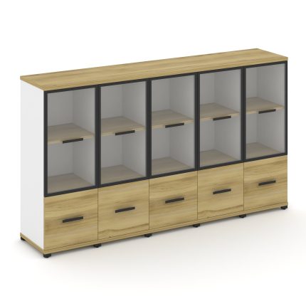 Concept Шкаф 5 узких секций, 3 ниши CN.STU-352 RPB B Дуб Винченцо/Белый Бриллиант/Металл Черный/Проз