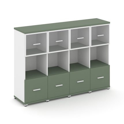 Concept Шкаф 4 узкие секции, 3 ниши CN.STU-345 RPW W Кобо/Белый Бриллиант/Металл Белый/Прозрачный 16