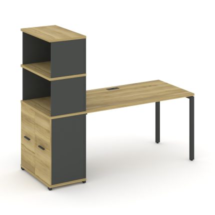 Concept Стол рабочий с опорным распаш. шкафом с надставкой выс. CN.SP-230 A Дуб Винченцо/Антрацит/Ме