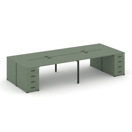 Concept Рабочая станция 4 места с 2 опорными тумбами CN.DRS-428 B Кобо/Металл Черный 4000*1480*750