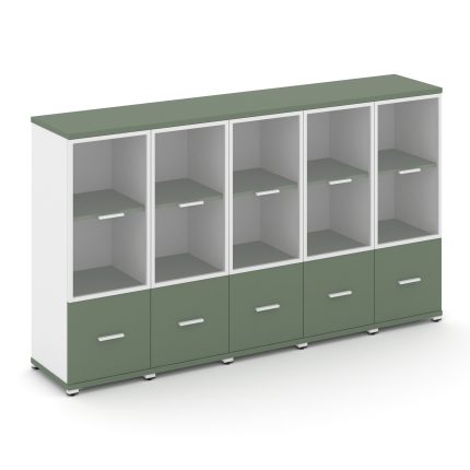 Concept Шкаф 5 узких секций, 3 ниши CN.STU-352 RPW W Кобо/Белый Бриллиант/Металл Белый/Прозрачный 20