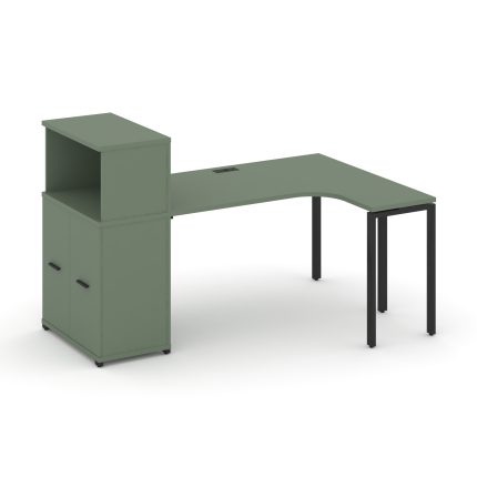 Concept Стол эргономичный с опорным распаш. шкафом с надставкой низ.  CN.SA-214(R) B Кобо/Металл Чер