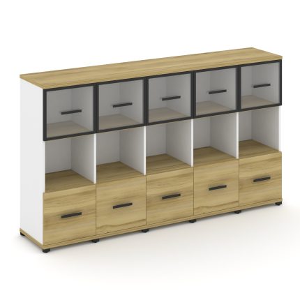 Concept Шкаф 5 узких секций, 3 ниши CN.STU-355 RPB B Дуб Винченцо/Белый Бриллиант/Металл Черный/Проз