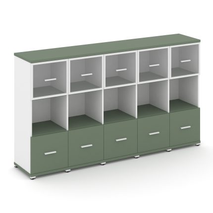 Concept Шкаф 5 узких секций, 3 ниши CN.STU-355 RPW W Кобо/Белый Бриллиант/Металл Белый/Прозрачный 20