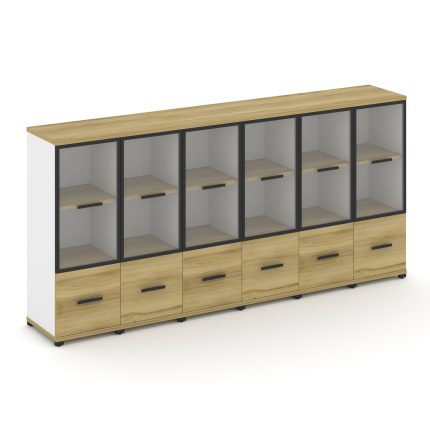 Concept Шкаф 6 узких секций, 3 ниши CN.STU-362 RPB B Дуб Винченцо/Белый Бриллиант/Металл Черный/Проз