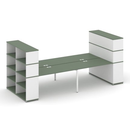 Concept Рабочая станция с опорными стеллажами с надставкой выс. CN.DRS-259 Кобо/Белый Бриллиант/Мета