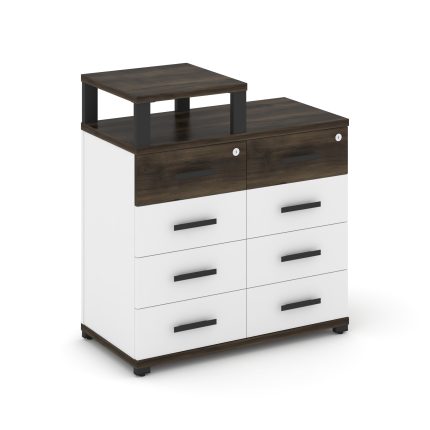 Concept Тумба приставная широкая 8 ящ. с надставкой узкой CN.TSP-014 B Дуб Мали/Белый Бриллиант/Мета