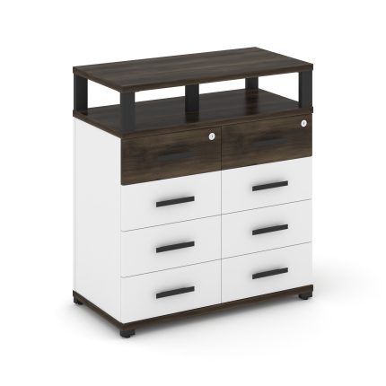 Concept Тумба приставная широкая 8 ящ. с надставкой широкой CN.TSP-015 B Дуб Мали/Белый Бриллиант/Ме