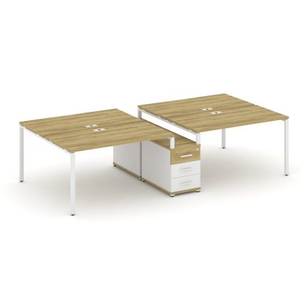 Concept Рабочая станция 4 места с двухсторонней опорной тумбой CN.DRS-311 W Дуб Винченцо/Белый Брилл
