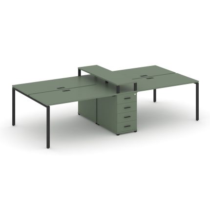 Concept Рабочая станция 4 места с 1 опорной тумбой CN.DRS-434 B Кобо/Металл Черный 2780*1480*917