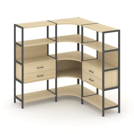 Shelf System Трехсекционный угловой стеллаж четырехярусный с ящиками SN.STMU-431 Акация Лорка/Металл