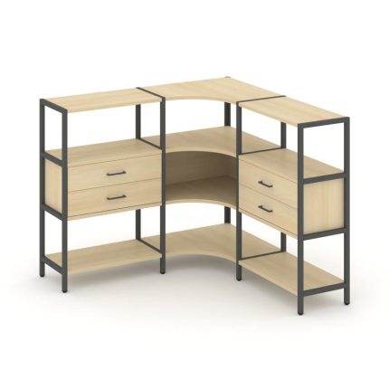 Shelf System Трехсекционный угловой стеллаж трехярусный с ящиками SN.STMU-331 Акация Лорка/Металл Ан