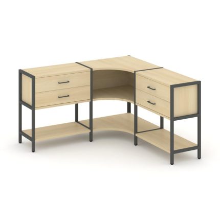 Shelf System Трехсекционный угловой стеллаж двухярусный с ящиками SN.STMU-231 Акация Лорка/Металл Ан