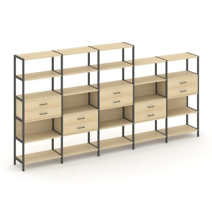 Shelf System Пятисекционный стеллаж пятиярусный с ящиками SN.STM-551 Акация Лорка/Металл Антрацит 39