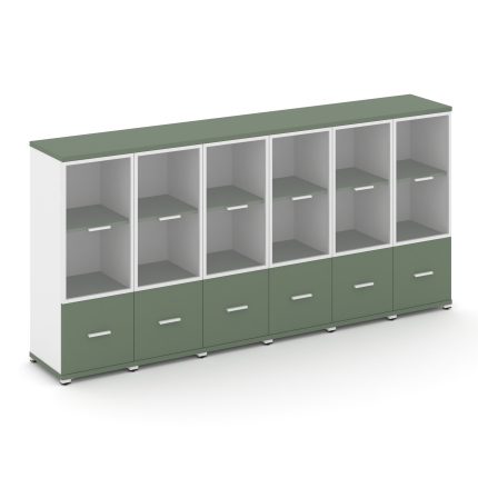 Concept Шкаф 6 узких секций, 3 ниши CN.STU-362 RPW W Кобо/Белый Бриллиант/Металл Белый/Прозрачный 25