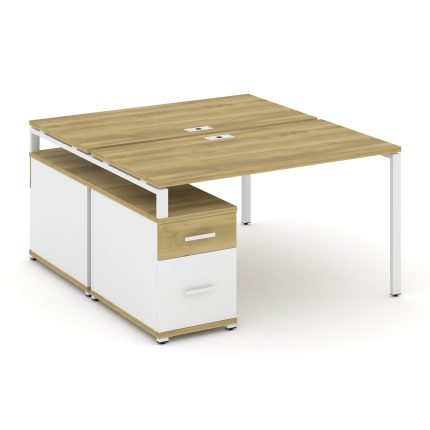Concept Рабочая станция 2 места с двухсторонней опорной тумбой CN.DRS-307 W Дуб Винченцо/Белый Брилл