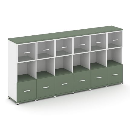 Concept Шкаф 6 узких секций, 3 ниши CN.STU-365 RPW W Кобо/Белый Бриллиант/Металл Белый/Прозрачный 25