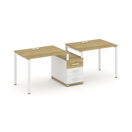 Concept Рабочая станция 2 места с 1 опорной тумбой CN.ORS-301 W Дуб Винченцо/Белый Бриллиант/Металл