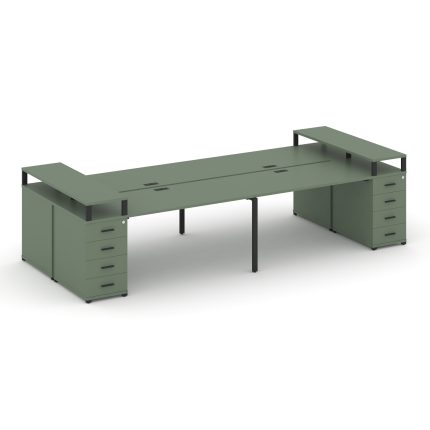 Concept Рабочая станция 4 места с 2 опорными тумбами CN.DRS-444 B Кобо/Металл Черный 4000*1480*917