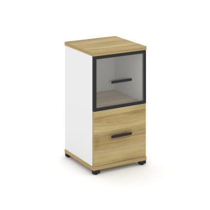 Concept Шкаф 1 узкая секция, 2 ниши CN.STU-212 RPB B Дуб Винченцо/Белый Бриллиант/Металл Черный/Проз