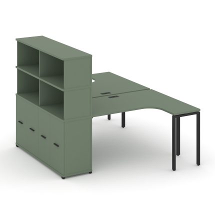 Concept Рабочая станция с опорным распаш. шкафом с надставкой выс. CN.DSA-216 B Кобо/Металл Черный 2