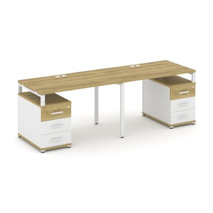 Concept Рабочая станция 2 места с 2 опорными тумбами CN.ORS-318 W Дуб Винченцо/Белый Бриллиант/Метал