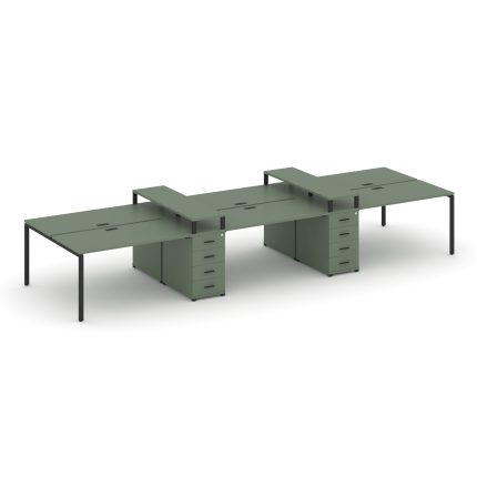 Concept Рабочая станция 6 мест с 2 опорными тумбами CN.DRS-466 B Кобо/Металл Черный 4380*1480*917