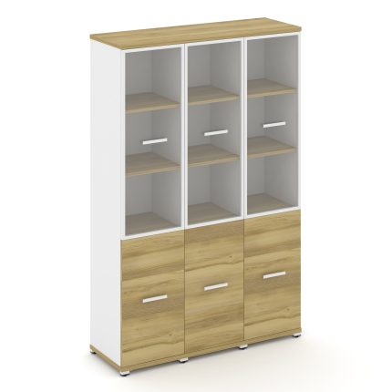 Concept Шкаф 3 узкие секции, 5 ниш CN.STU-532 RPW W Дуб Винченцо/Белый Бриллиант/Металл Белый/Прозра