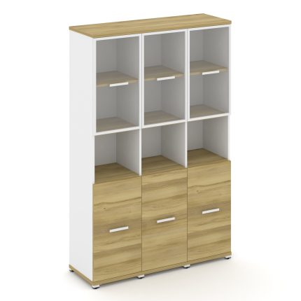 Concept Шкаф 3 узкие секции, 5 ниш CN.STU-533 RPW W Дуб Винченцо/Белый Бриллиант/Металл Белый/Прозра