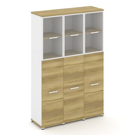 Concept Шкаф 3 узкие секции, 5 ниш CN.STU-535 RPW W Дуб Винченцо/Белый Бриллиант/Металл Белый/Прозра