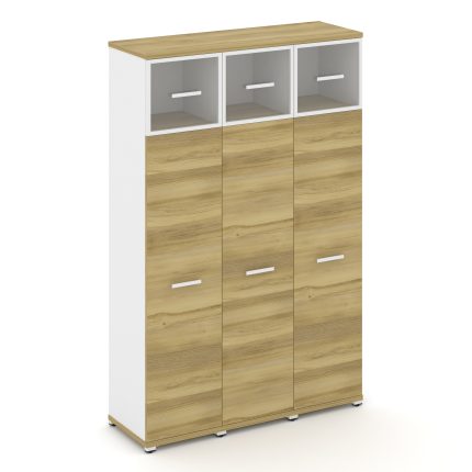 Concept Шкаф 3 узкие секции, 5 ниш CN.STU-537 RPW W Дуб Винченцо/Белый Бриллиант/Металл Белый/Прозра