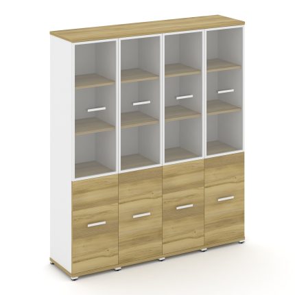 Concept Шкаф 4 узкие секции, 5 ниш CN.STU-542 RPW W Дуб Винченцо/Белый Бриллиант/Металл Белый/Прозра