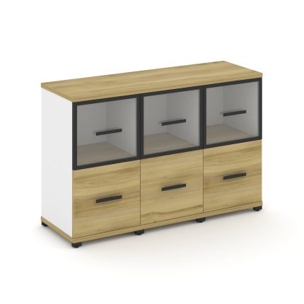 Concept Шкаф 3 узкие секции, 2 ниши CN.STU-232 RPB B Дуб Винченцо/Белый Бриллиант/Металл Черный/Проз