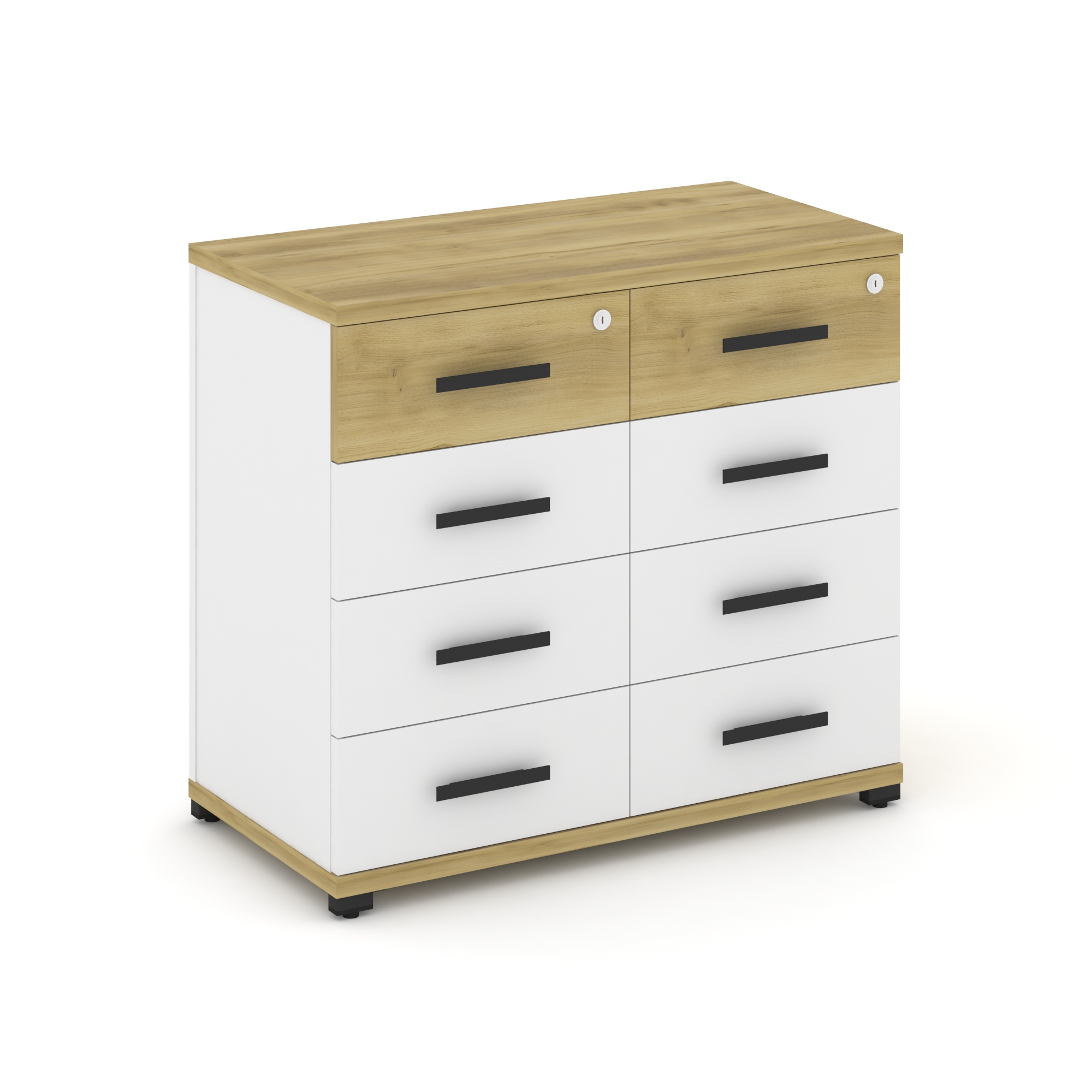 Concept Тумба приставная широкая 8 ящ. CN.TSP-013 B Дуб Винченцо/Белый Бриллиант/Металл Черный 836*4