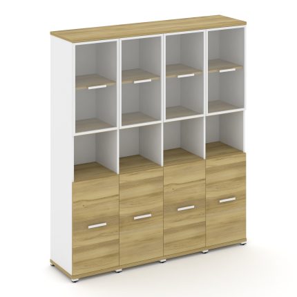 Concept Шкаф 4 узкие секции, 5 ниш  CN.STU-543 RPW W Дуб Винченцо/Белый Бриллиант/Металл Белый/Прозр
